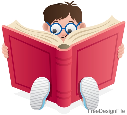 Reading book kid design vector 01