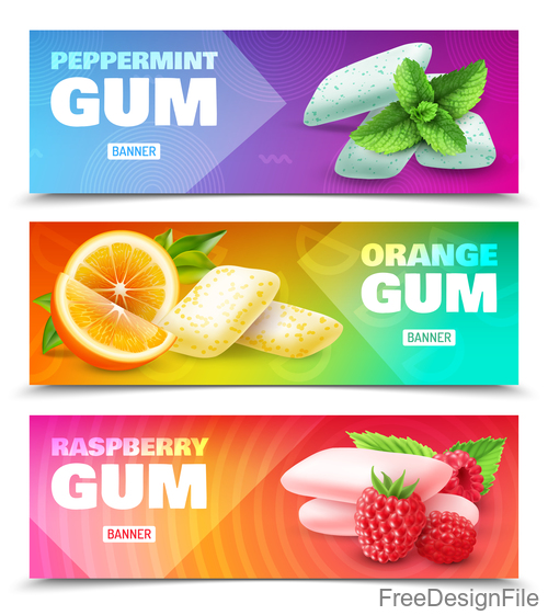 Realistic chewing gum banners realistic vector