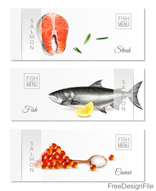 Realistic salmon banners vector