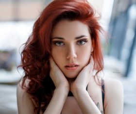 Red long hair beautiful girl Stock Photo