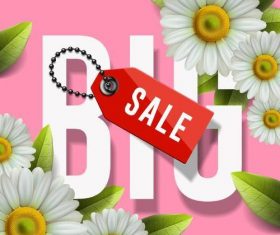 Red sale tag with spring flower background vector