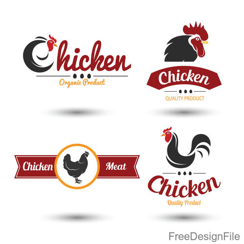 Red with black chicken logos design vector 01
