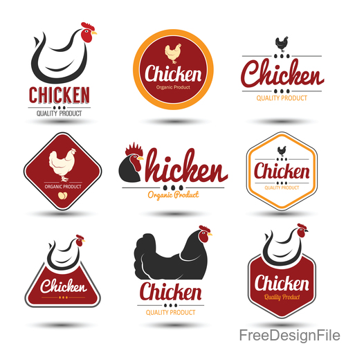 Red with black chicken logos design vector 02