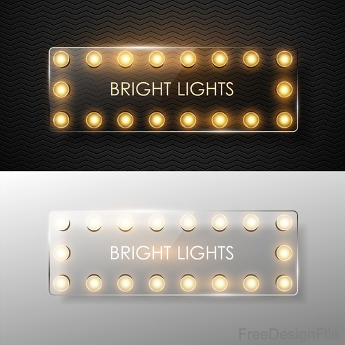 Retro bright lights with glass banners vector