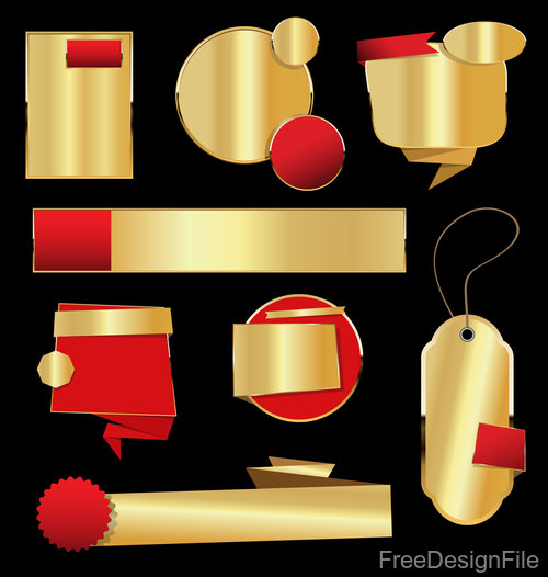 Retro vintage golden labels and banners collection vector 02