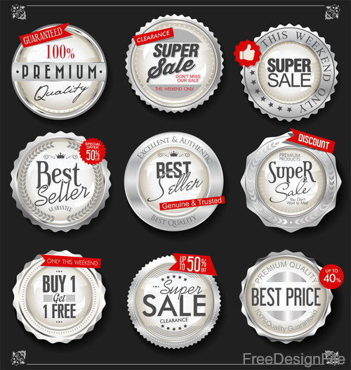 Retro vintage silver badges and labels vector