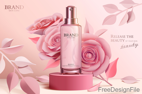 Rose with cosmetics advertisement poster template vectors 05