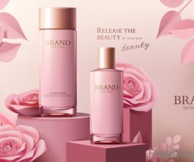 Rose with cosmetics advertisement poster template vectors 04