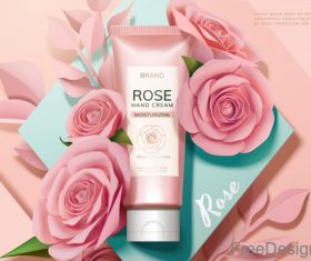 Rose with cosmetics advertisement poster template vectors 03