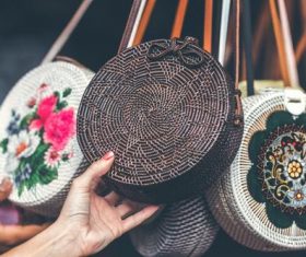 Round woven bag used by women Stock Photo 04