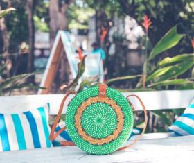 Round woven bag used by women Stock Photo 05