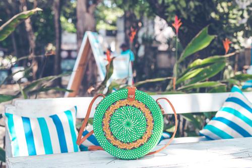 Round woven bag used by women Stock Photo 05