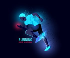 Running neon glowing background vector 02