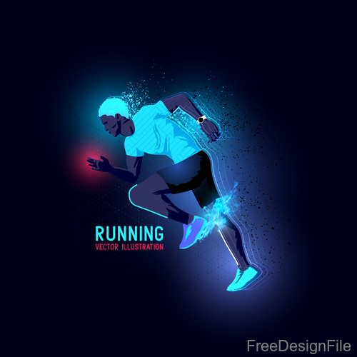 Running neon glowing background vector 02