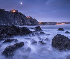 Sea waves water landscape and coast house Stock Photo