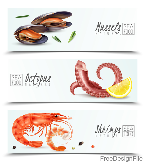 Seafood cocktail banners vector
