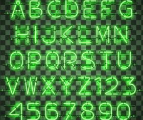 Shiny neon numbers wtih alphabet vector