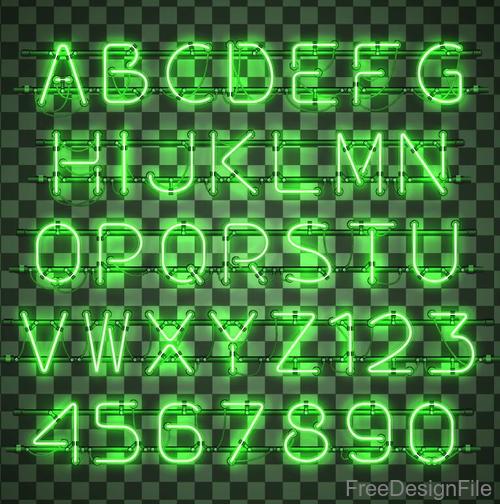 Shiny neon numbers wtih alphabet vector