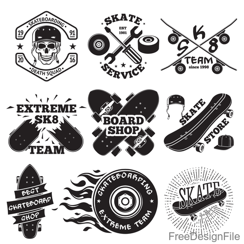 Skate shop logos vector set