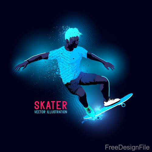 Skater neon glowing background vector