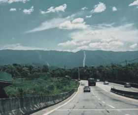 Sky clouds mountain road landscape photography Stock Photo