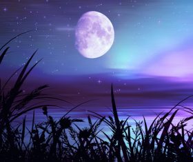 Sky stars and bright round moon Stock Photo