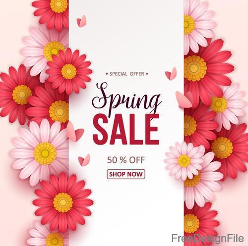 Special offer spring sale with flowers vector