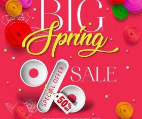 Spring big sale poster red template vector