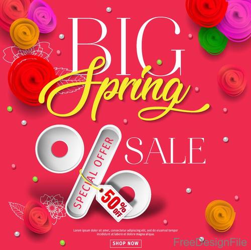 Spring big sale poster red template vector