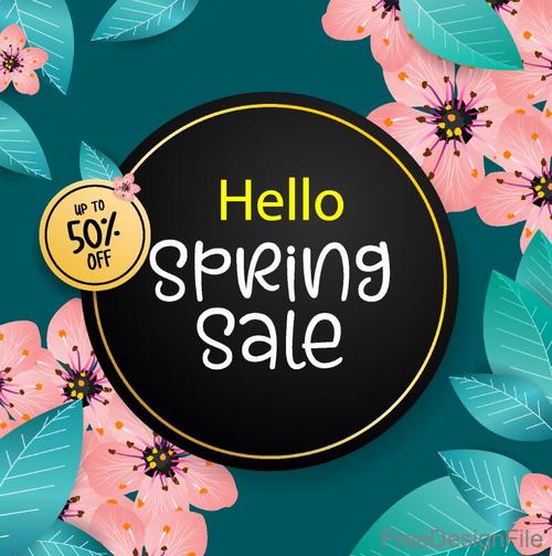 Spring sale background with flower frame vector