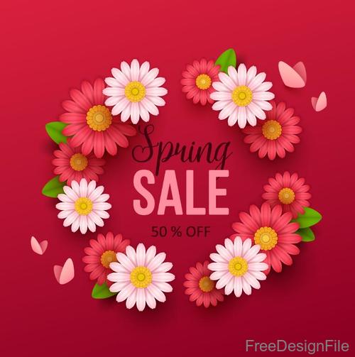 Spring sale design with flower frame vector