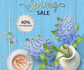 Spring sale design with wood wall background vector