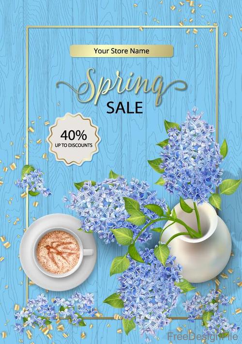 Spring sale design with wood wall background vector