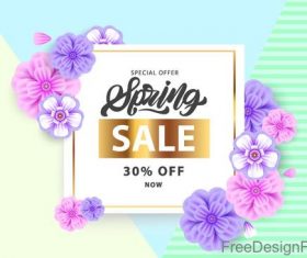 Spring sale discount poster template with flower vector