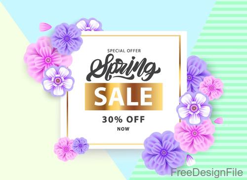 Spring sale discount poster template with flower vector
