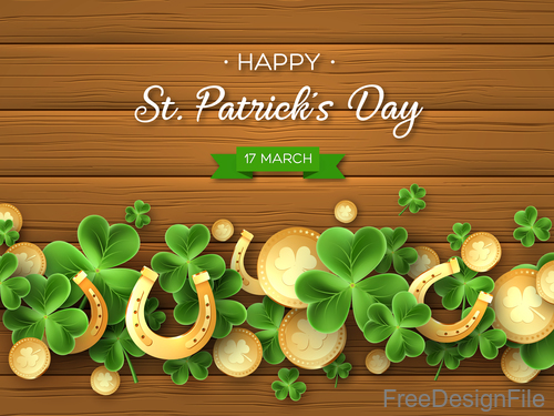 St patrick day design with wooden wall background vector 03