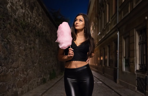 Stock Photo Woman holding candyfloss