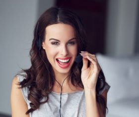 Stock Photo Woman wearing headset talking 03