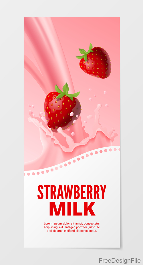 Strawberry milk vertical banner vector