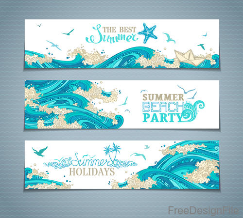 Summer beach party banners template vector 01
