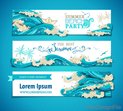 Summer beach party banners template vector 02