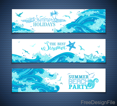 Summer beach party banners template vector 03