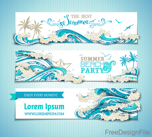 Summer beach party banners template vector 06