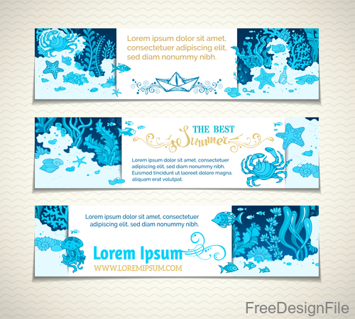 Summer holiday banners with wave vector 01