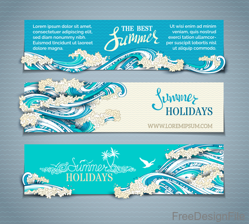 Summer holiday banners with wave vector 02