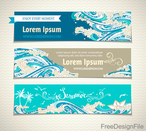 Summer holiday banners with wave vector 03