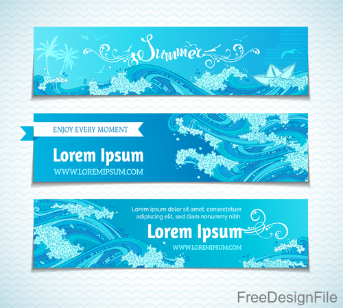 Summer holiday banners with wave vector 05
