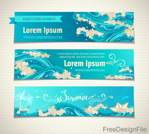 Summer holiday banners with wave vector 07