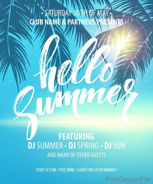 Summer holiday sea party flyer template vector 03