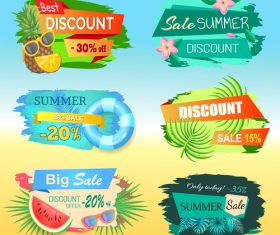 Summer sale discount labels set vector